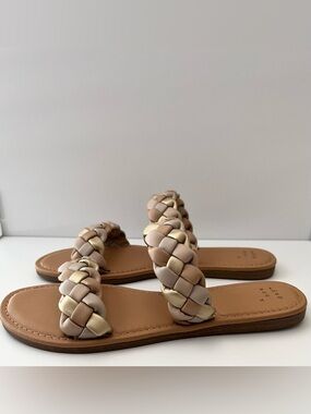 a new day Braided Double-Strap Slide Sandals in Beige and Gold